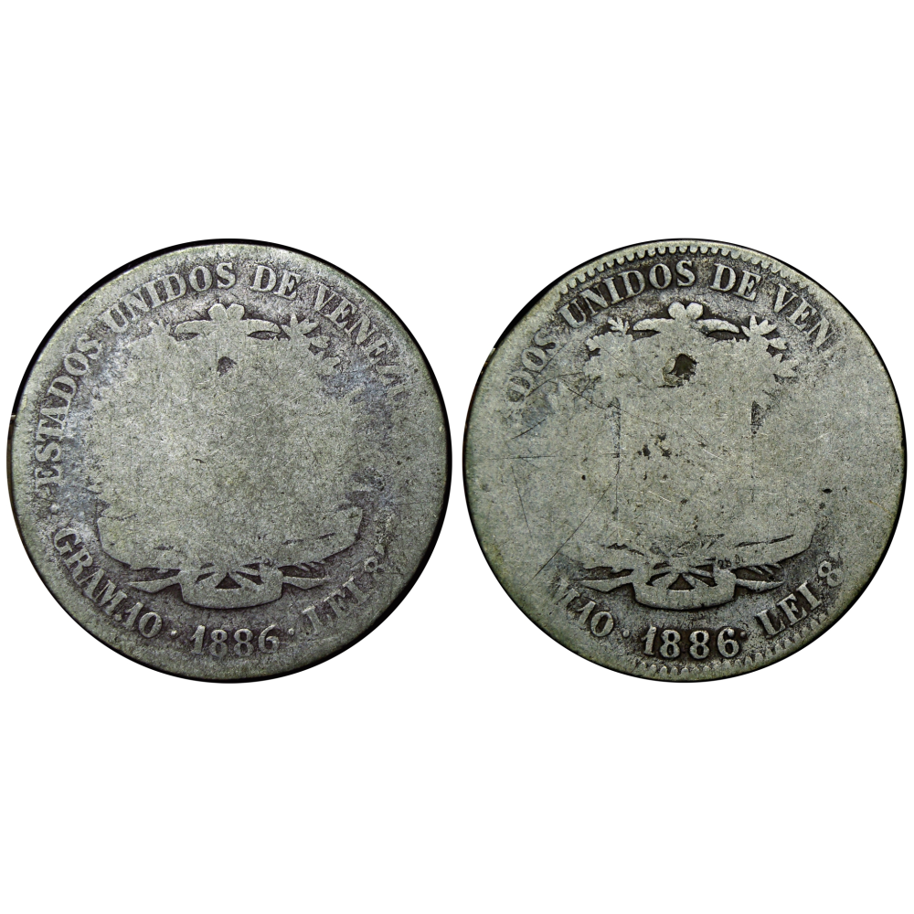 Pareja Monedas de Plata 2 Bolívares 1886 Variantes 6 Abierto y 6 Cerrado - Numisfila
