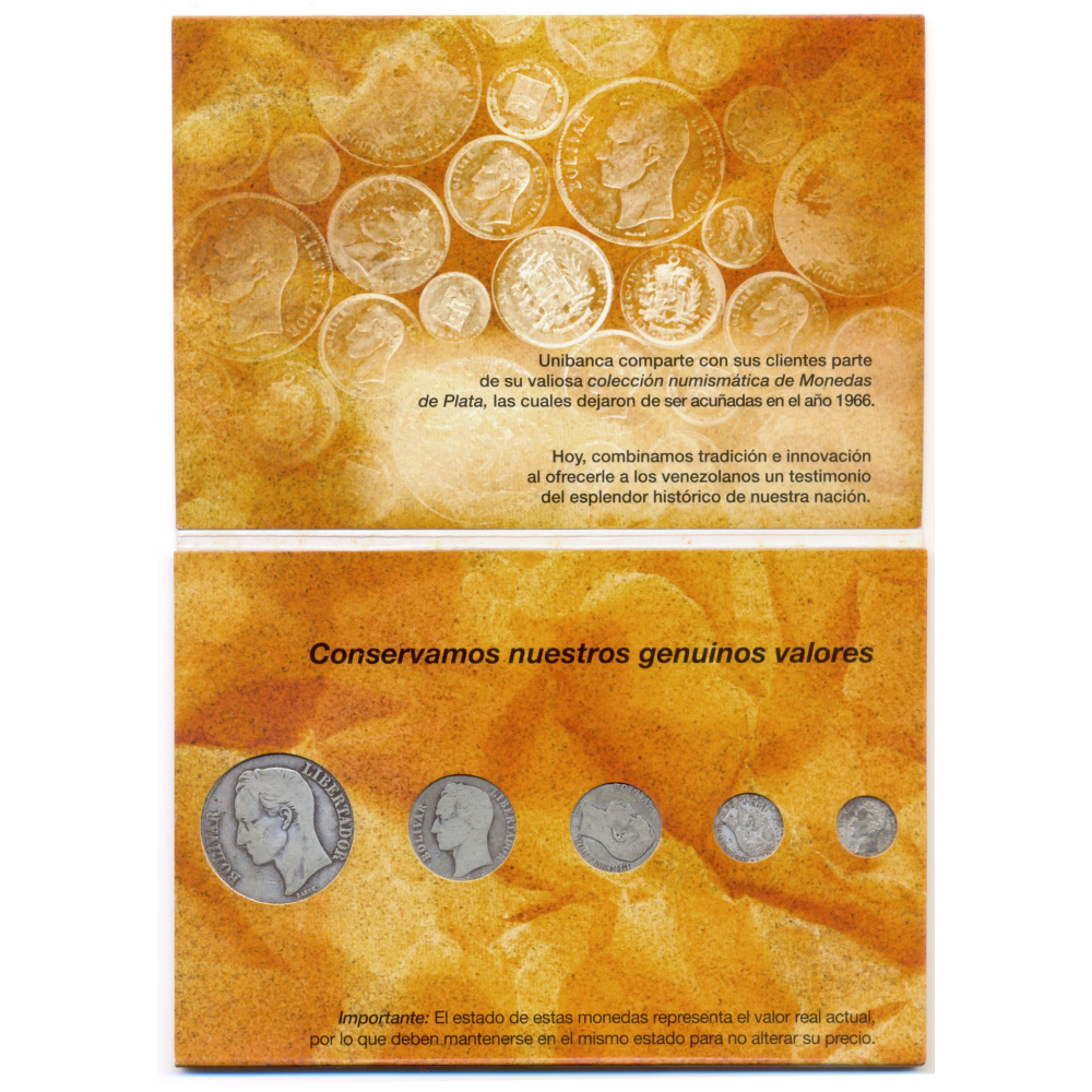Venezuela Set 5 Monedas de Plata UNIBANCA  - Plata 43,75 gramos - Numisfila