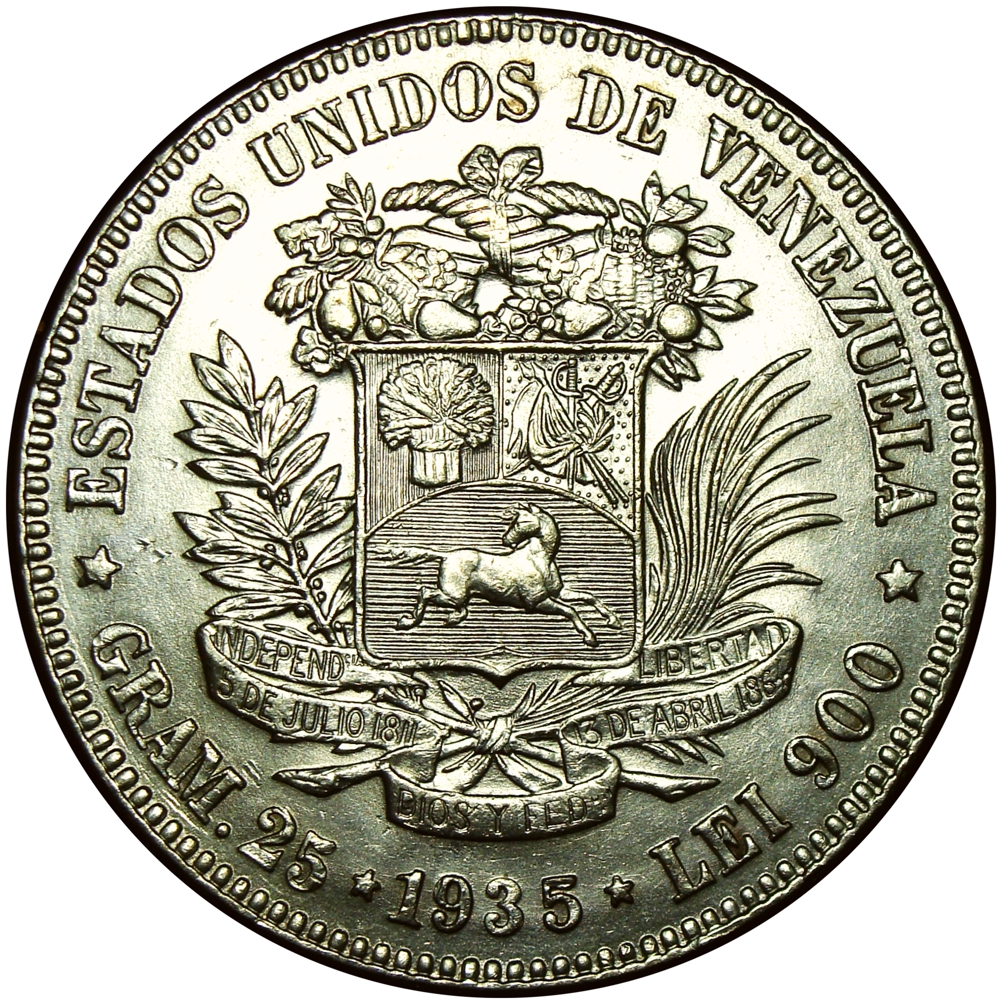 Fuerte Moneda de Plata 5 Bolívares 1935 - Numisfila