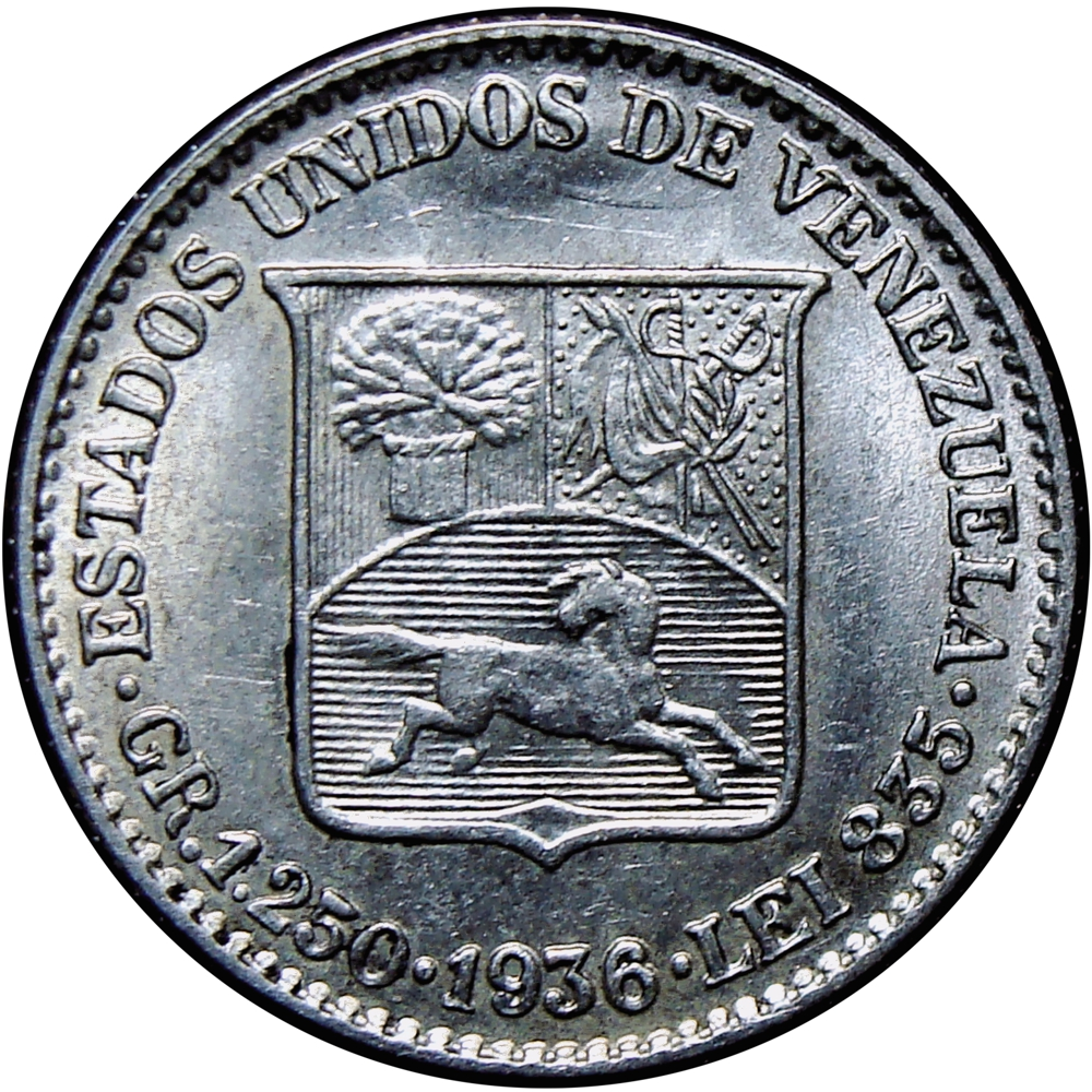 Medio Moneda de Plata 25 Céntimos 1936 - ¼ de Bolívar - Numisfila