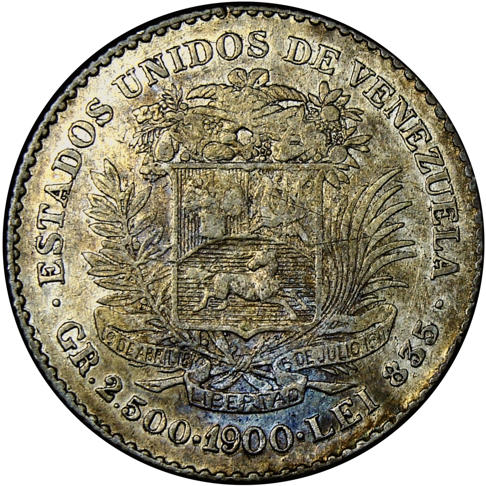 Moneda de Plata 50 Céntimos 1900 Con Ceca  ½ Bolívar - Real - Numisfila