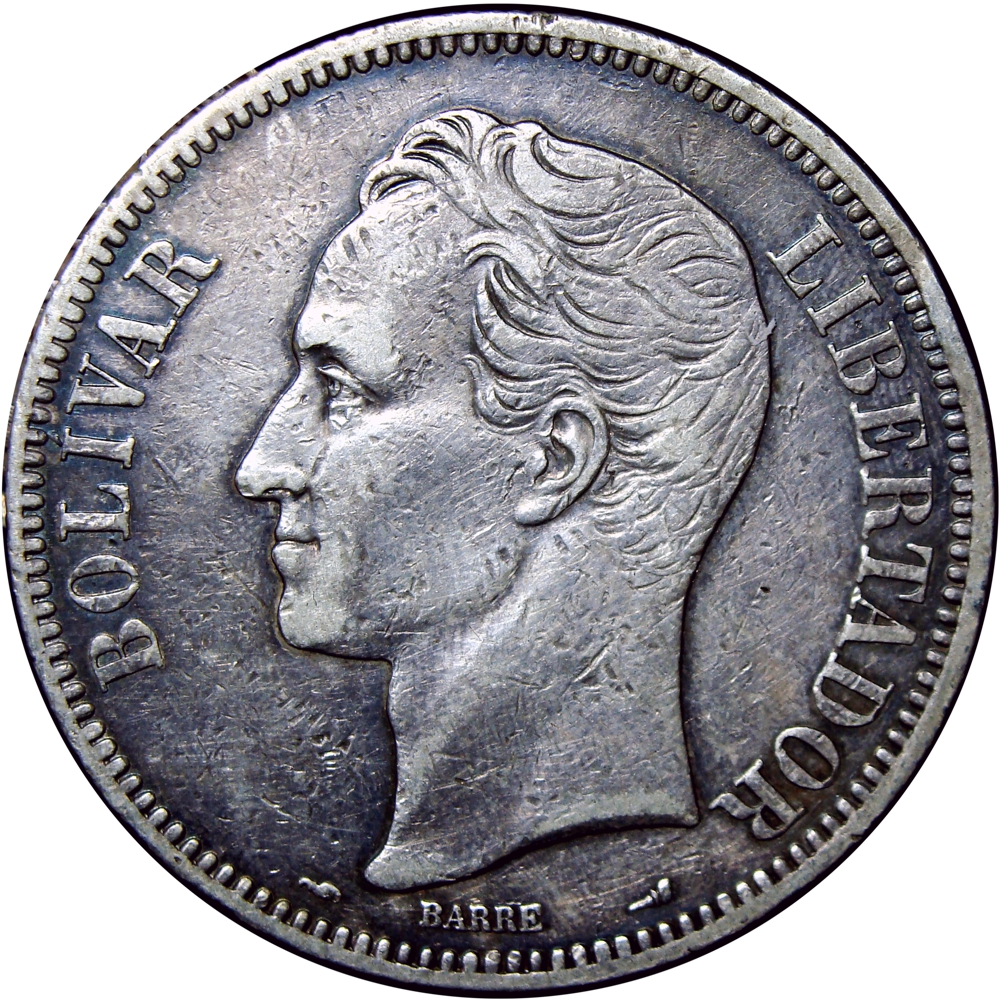 Fuerte Moneda de Plata 5 Bolívares 1911 Fecha Ancha  - Numisfila
