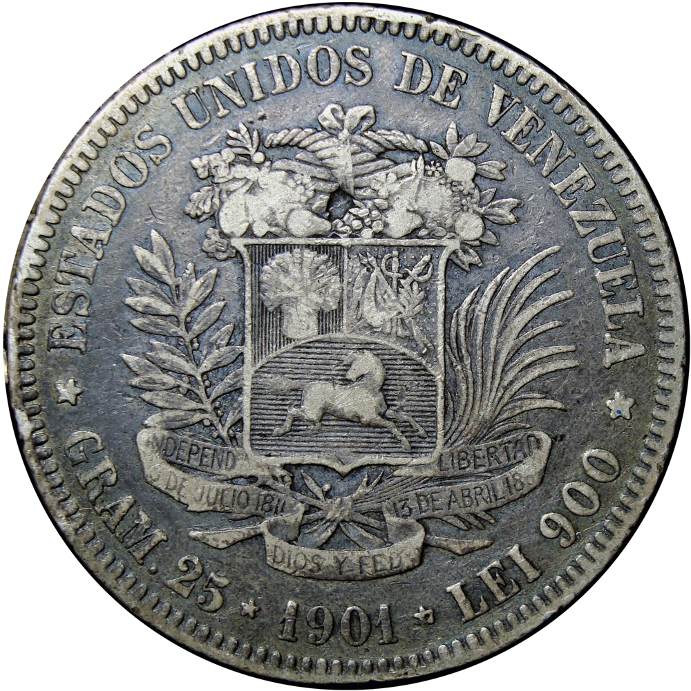 Fuerte Moneda de Plata 5 Bolívares 1901 - Numisfila