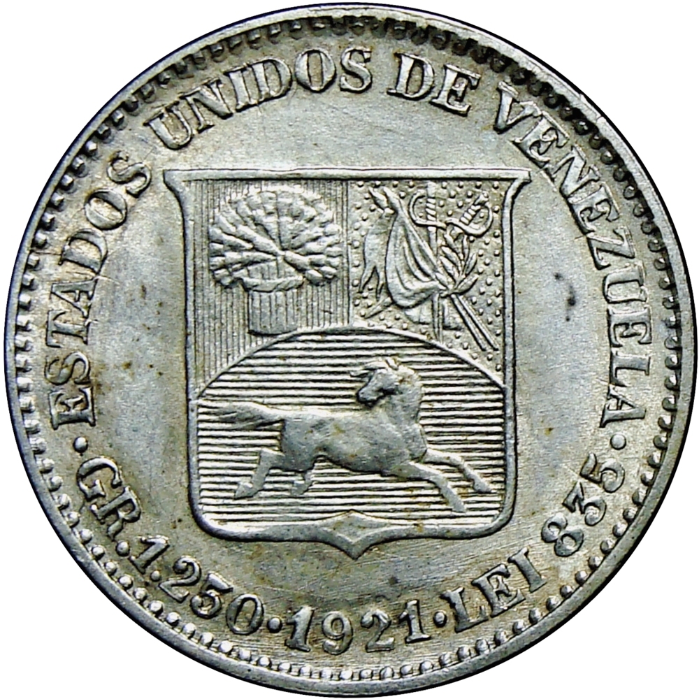 Moneda 25 Céntimos 1921 Variante 2 Bajo y 2do 1 Alto - Medio de Plata - Numisfila