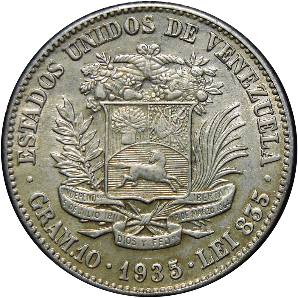 Venezuela Moneda de Plata 2 Bolívares 1935 - Numisfila