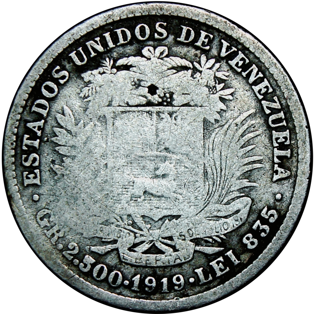 Venezuela Moneda de Plata 50 Céntimos 1919 Real - Numisfila
