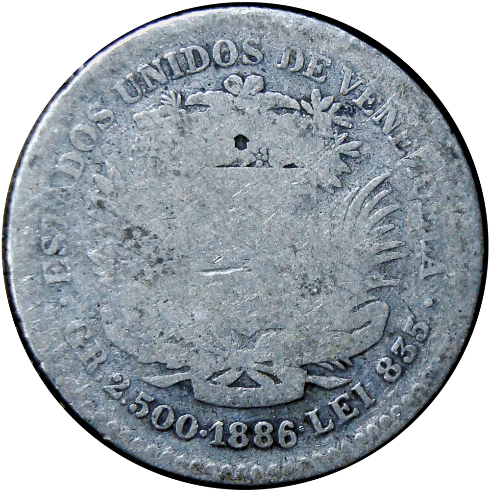 ½ Bolivar - Real Venezuela 50 Céntimos 1886 2do "8" Alto Moneda de Plata - Numisfila