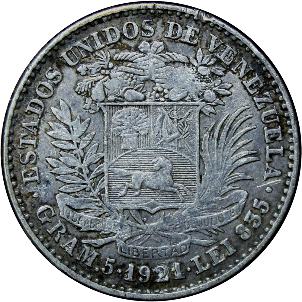 Venezuela Moneda de Plata 1 Bolívar 1921 - Numisfila