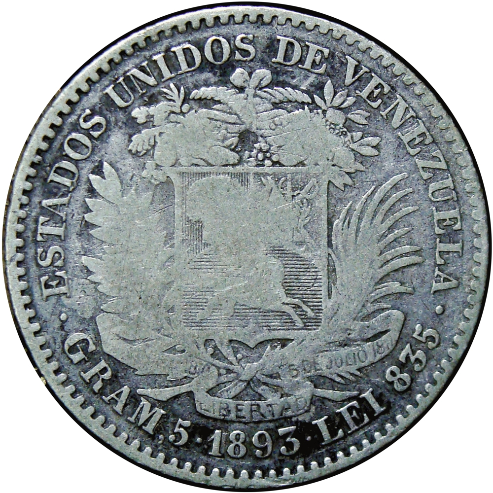 Venezuela Moneda de Plata 1 Bolívar 1893 - Numisfila