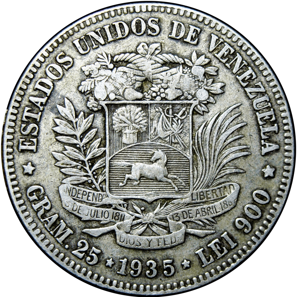 Fuerte Moneda de Plata 5 Bolívares 1935 - Numisfila