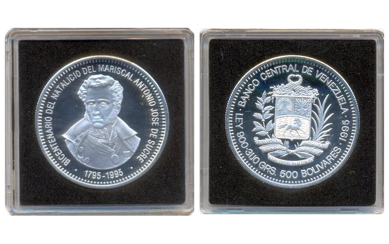 Moneda de Plata 500 Bolívares 1995 Antonio José de Sucre Bicentenario - Numisfila