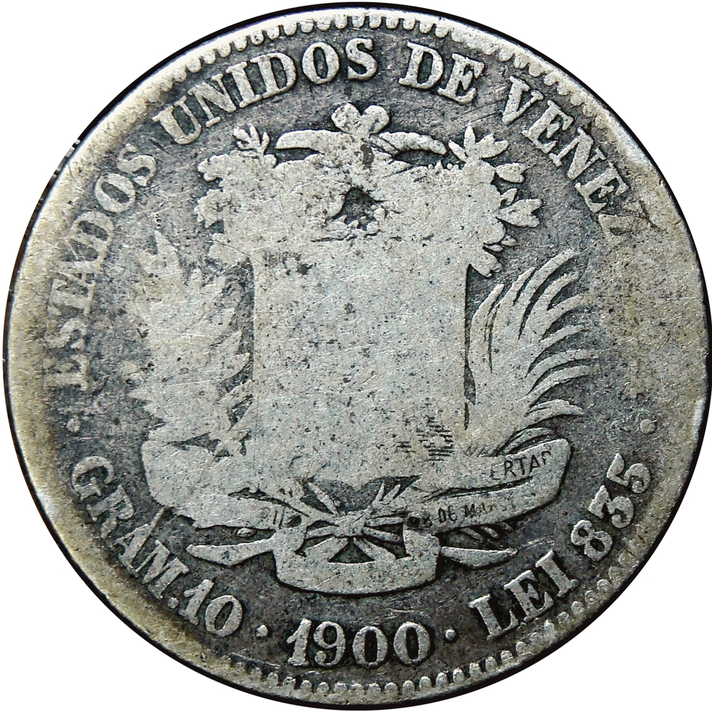 Venezuela Moneda 2 Bolívares de Plata 1900