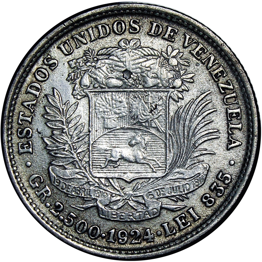 Real Moneda de Plata 50 Céntimos 1924 - ½ Bolivar  - Numisfila