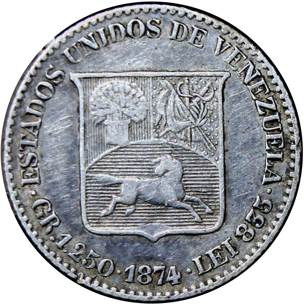 Moneda 5 Centavos 1874 Variante "A" Lisa - Medio - Numisfila