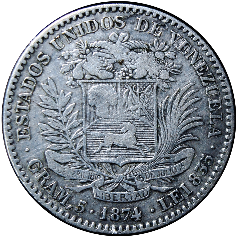 Venezuela Moneda 20 Centavos - 2 Reales 1874 Ceca Grande - Numisfila