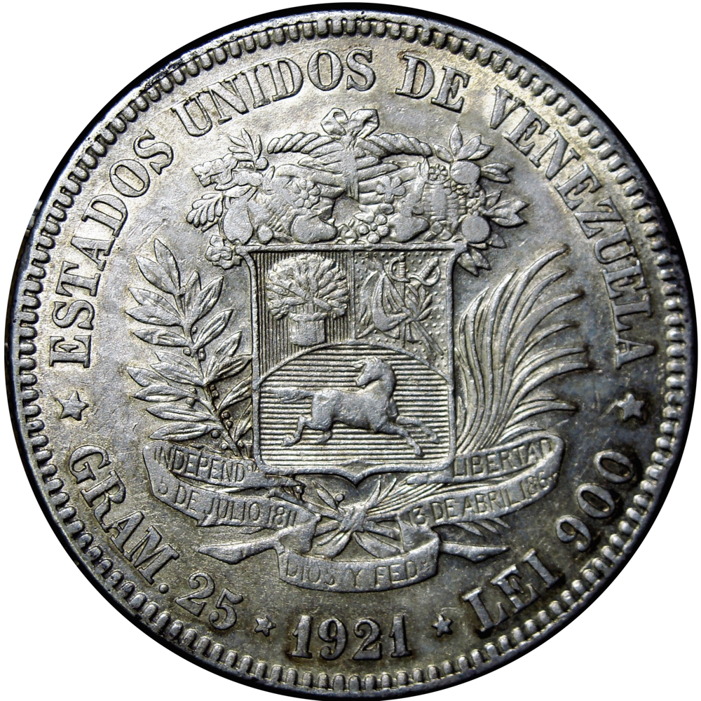 Fuerte Moneda de Plata 5 Bolívares 1921 - Numisfila