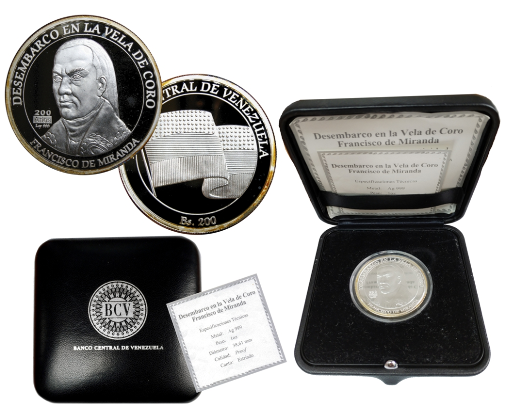 Miranda Desembarco Vela de Coro Moneda de Plata 200 Bolívares 2010  - Numisfila