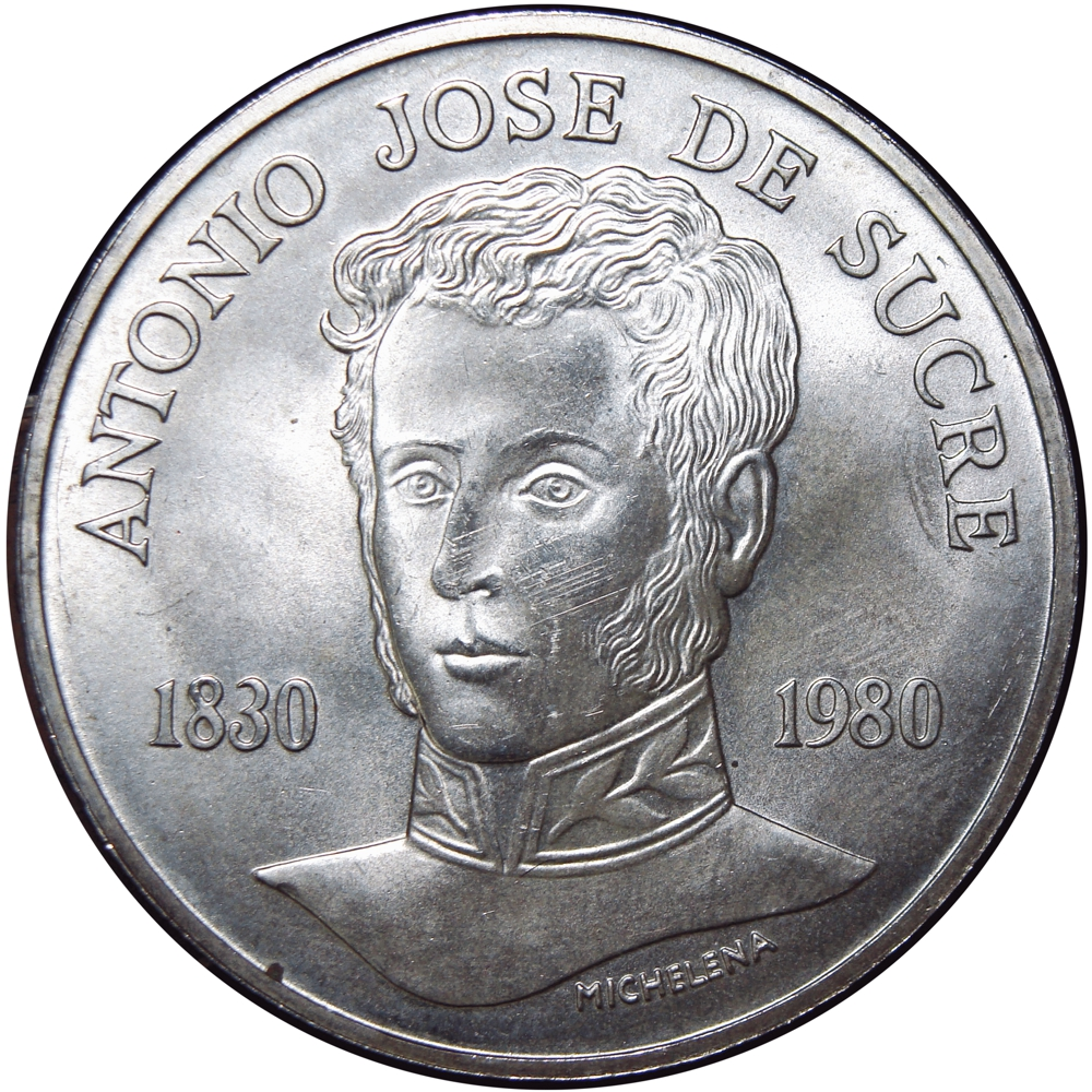 Pareja Bolívar y Sucre 1980 Monedas 100 y 75 Bolívares  - Numisfila