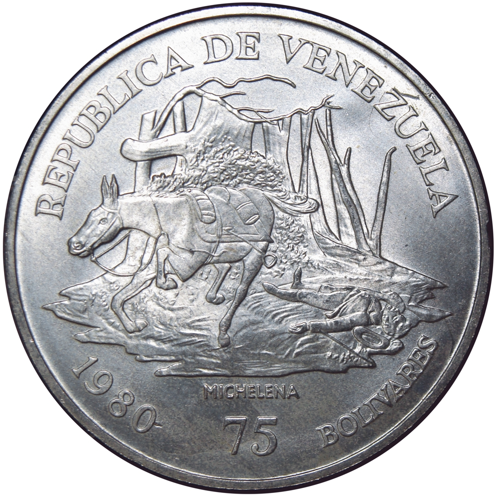 Pareja Bolívar y Sucre 1980 Monedas 100 y 75 Bolívares  - Numisfila