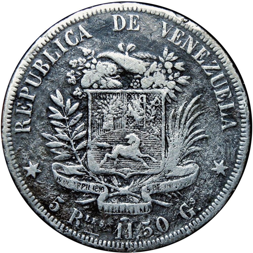 Venezuela Moneda de Plata 5 Reales 1858 Libertad  - Numisfila