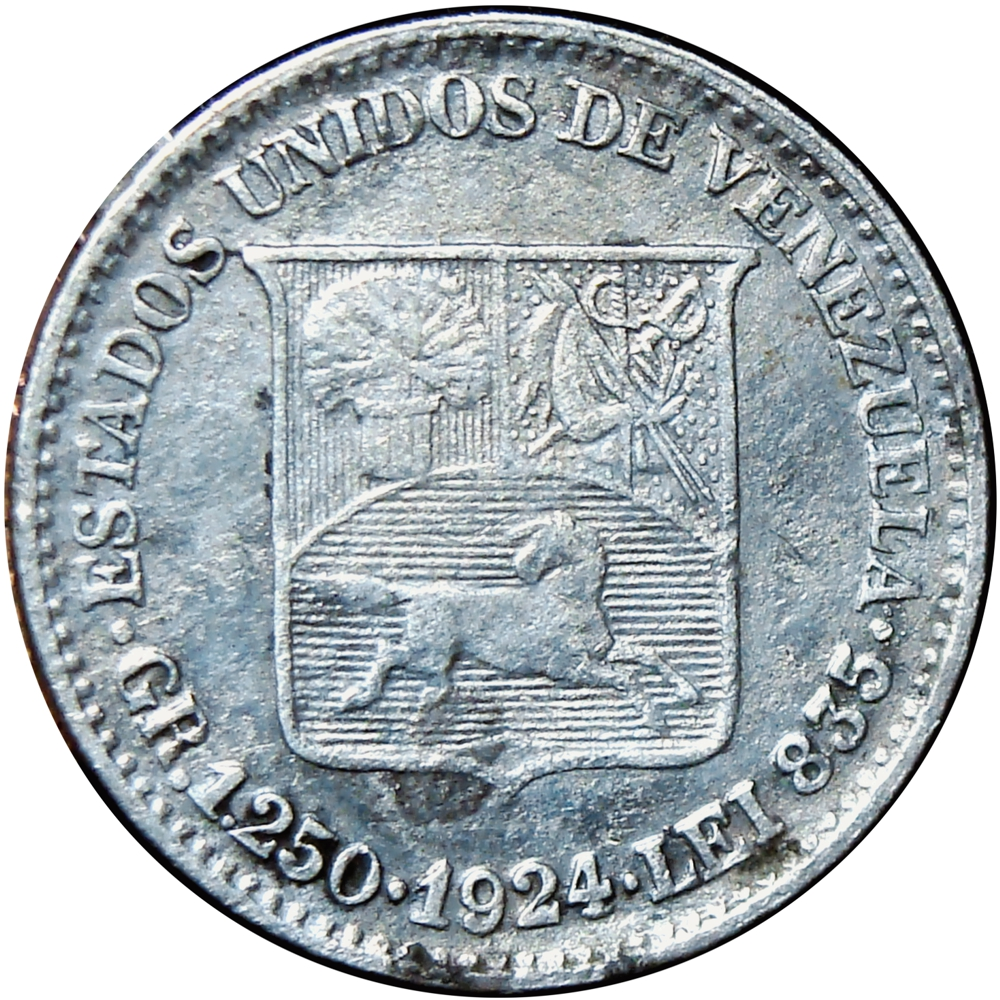 Moneda de Plata 25 Céntimos 1924 - ¼ Bolívar - Numisfila