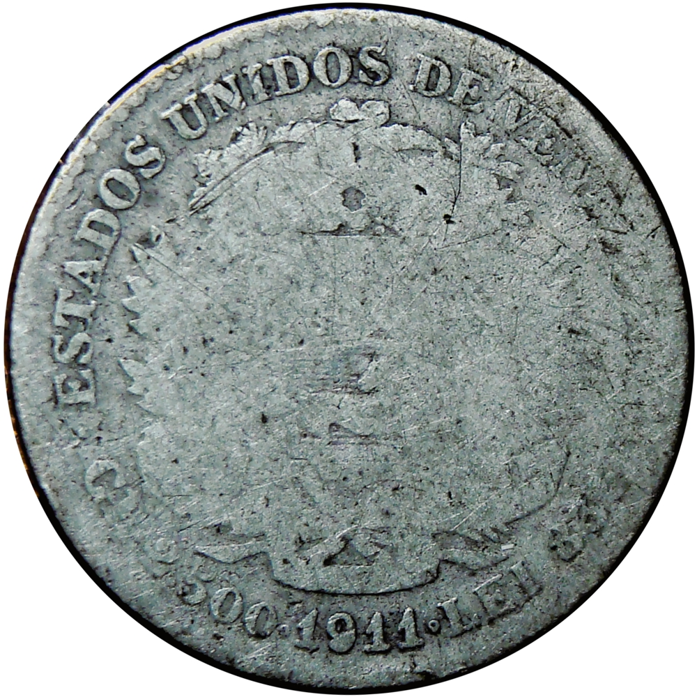 Escaso Real Moneda de Plata 50 Céntimos 1911 - ½ Bolívar  - Numisfila