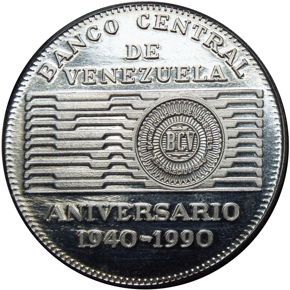 BCV 50 Bolívares 1990 - Moneda de Plata 50 Aniversario  - Numisfila
