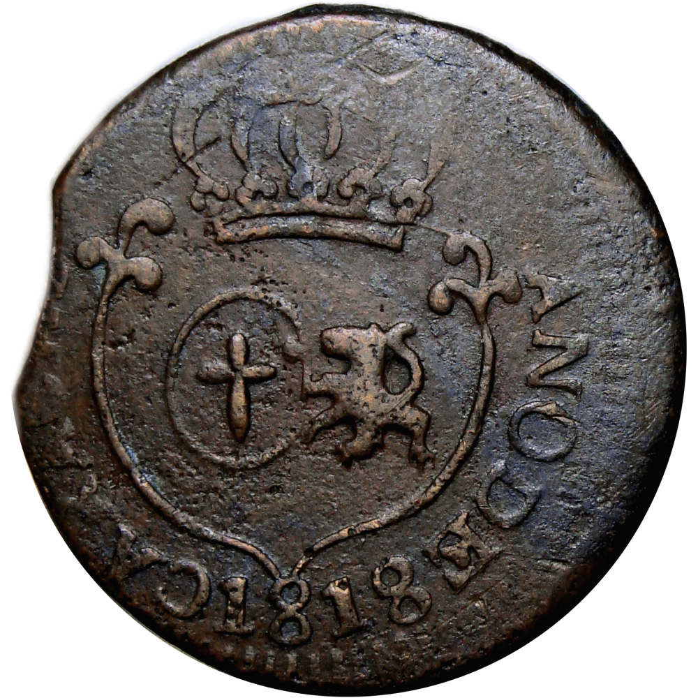 Moneda Desplazada Caracas ¼ Real de Cobre - Cuartillo 1818  - Numisfila