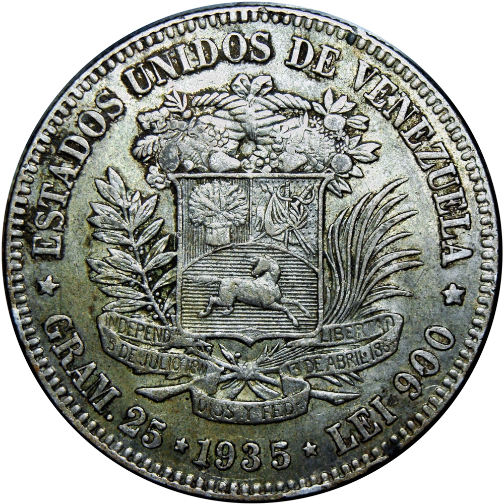 Fuerte Moneda de Plata 5 Bolívares 1935 - Numisfila