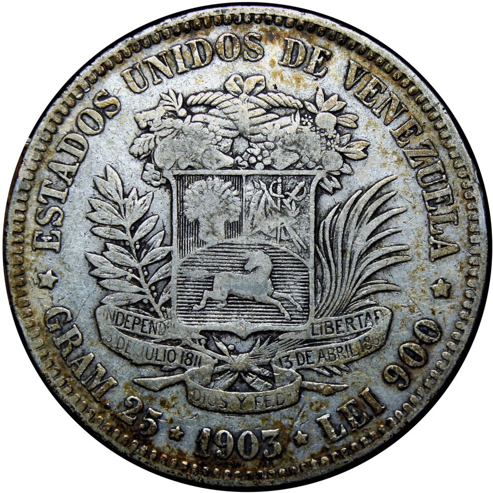 Fuerte de Plata Moneda 5 Bolívares 1903 - Numisfila