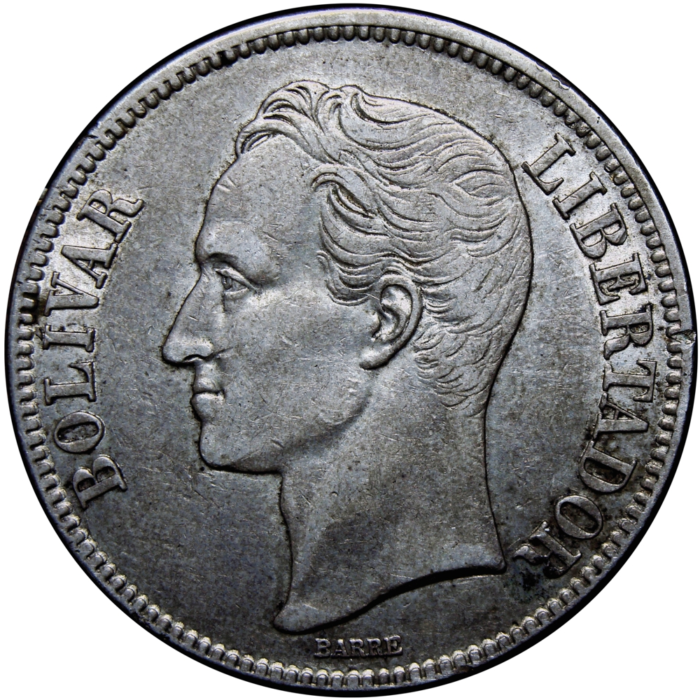Fuerte Moneda de Plata 5 Bolívares 1926 Fecha Normal  - Numisfila