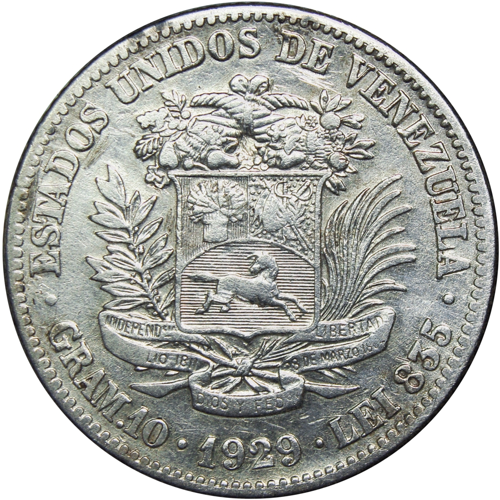 Venezuela Moneda de Plata 2 Bolívares 1929 - Numisfila