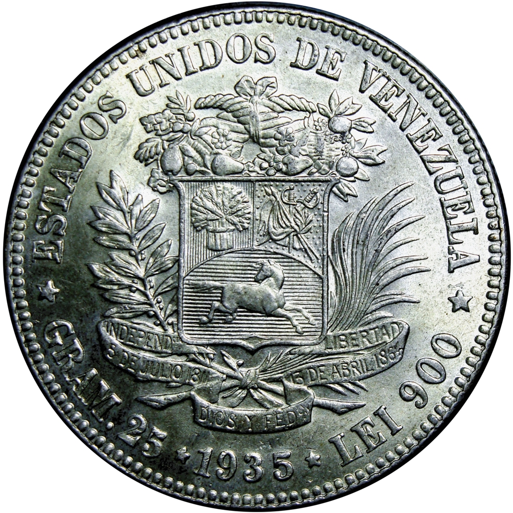 Bello Fuerte Moneda de Plata 5 Bolívares 1935 - Numisfila