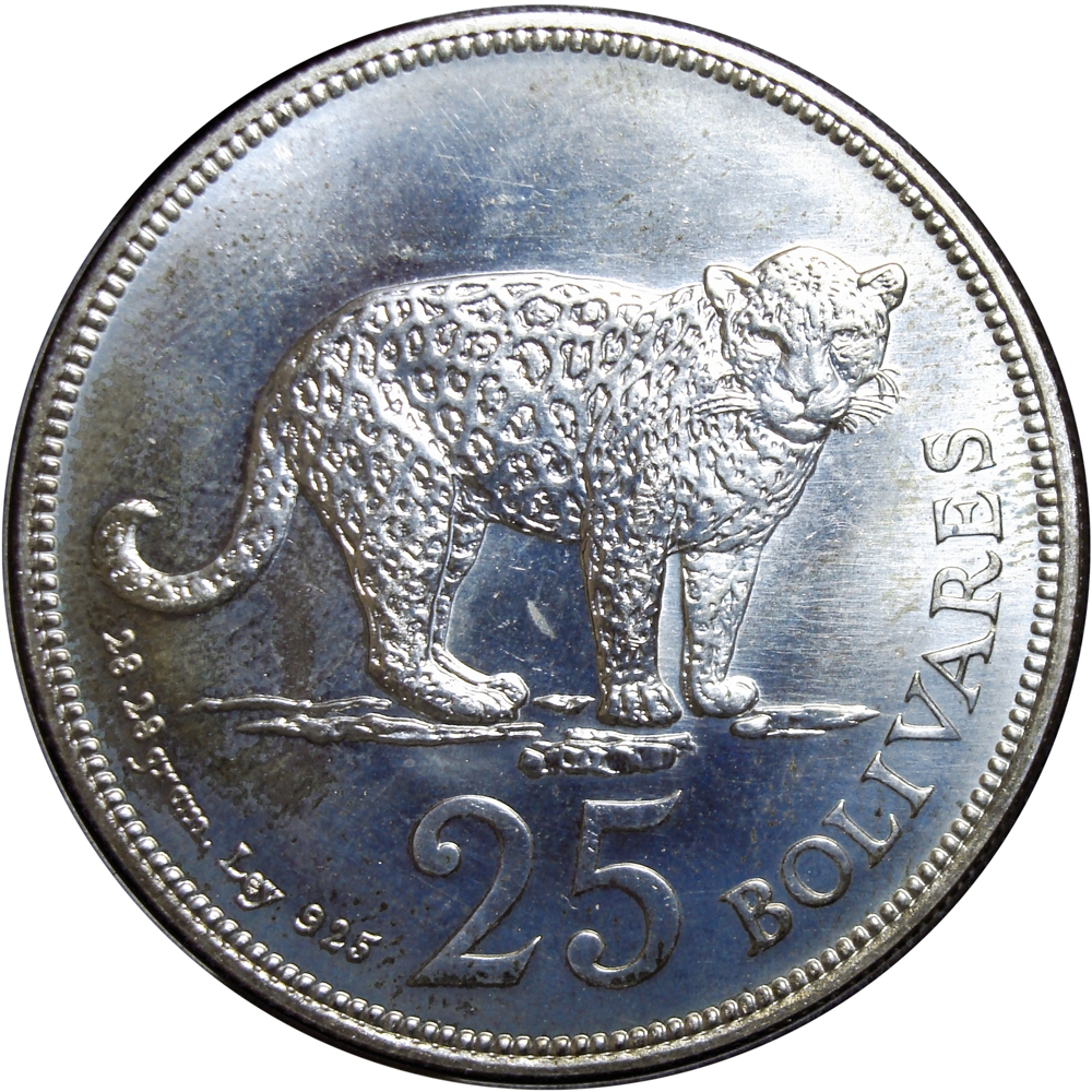 Cachicamo y Jaguar 1975 Monedas 50 y 25 Bolívares - Pareja de Fauna   - Numisfila