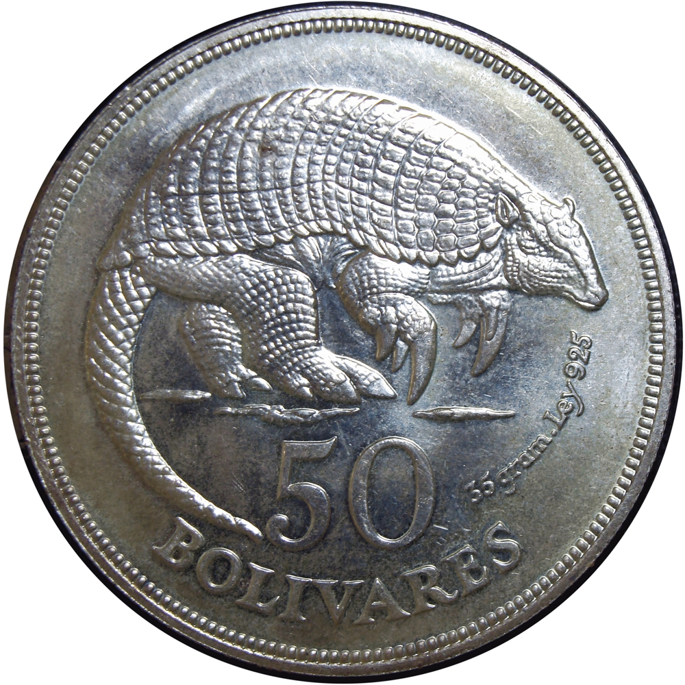 Cachicamo y Jaguar 1975 Monedas 50 y 25 Bolívares - Pareja de Fauna   - Numisfila