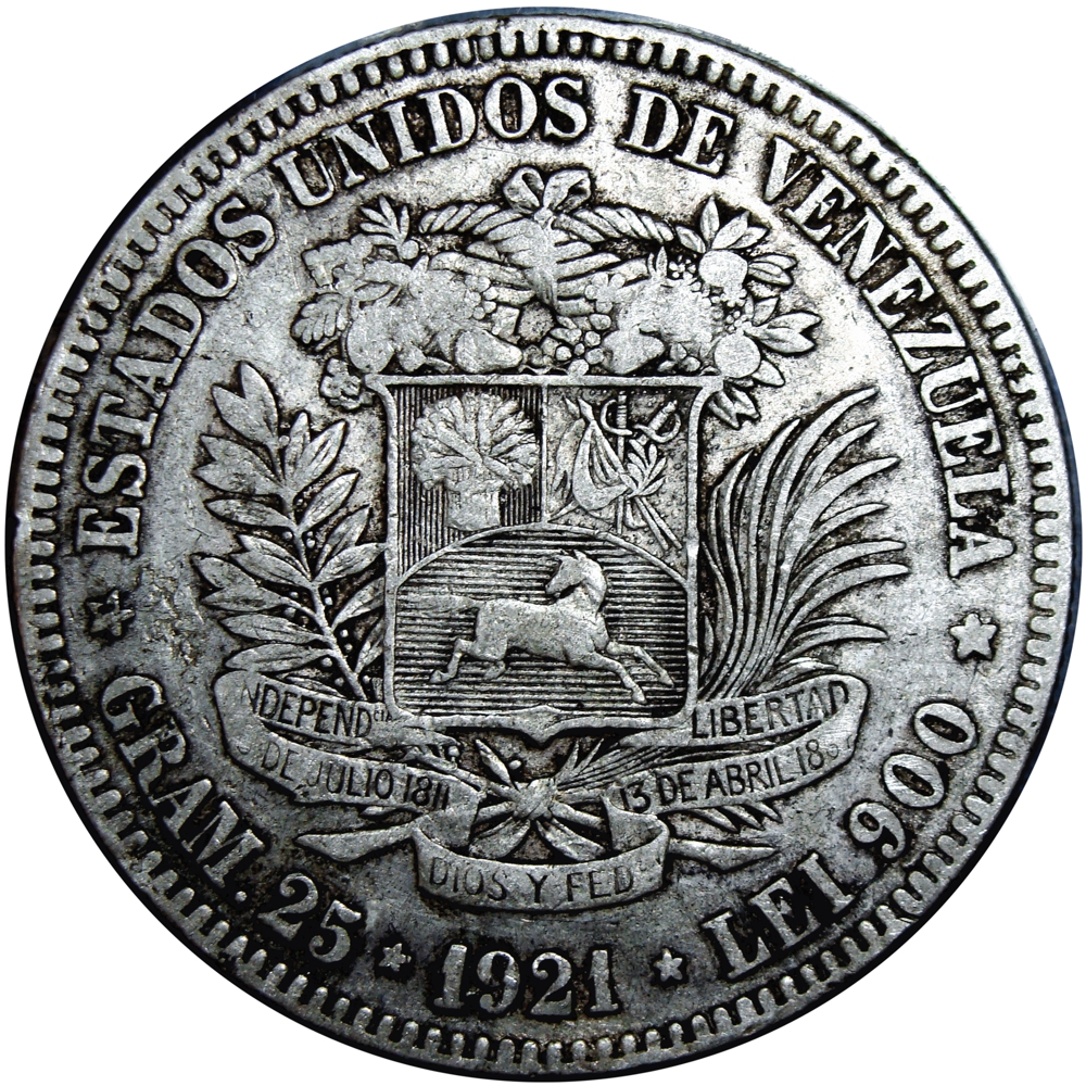 Fuerte Moneda de Plata 5 Bolívares 1921 - Numisfila