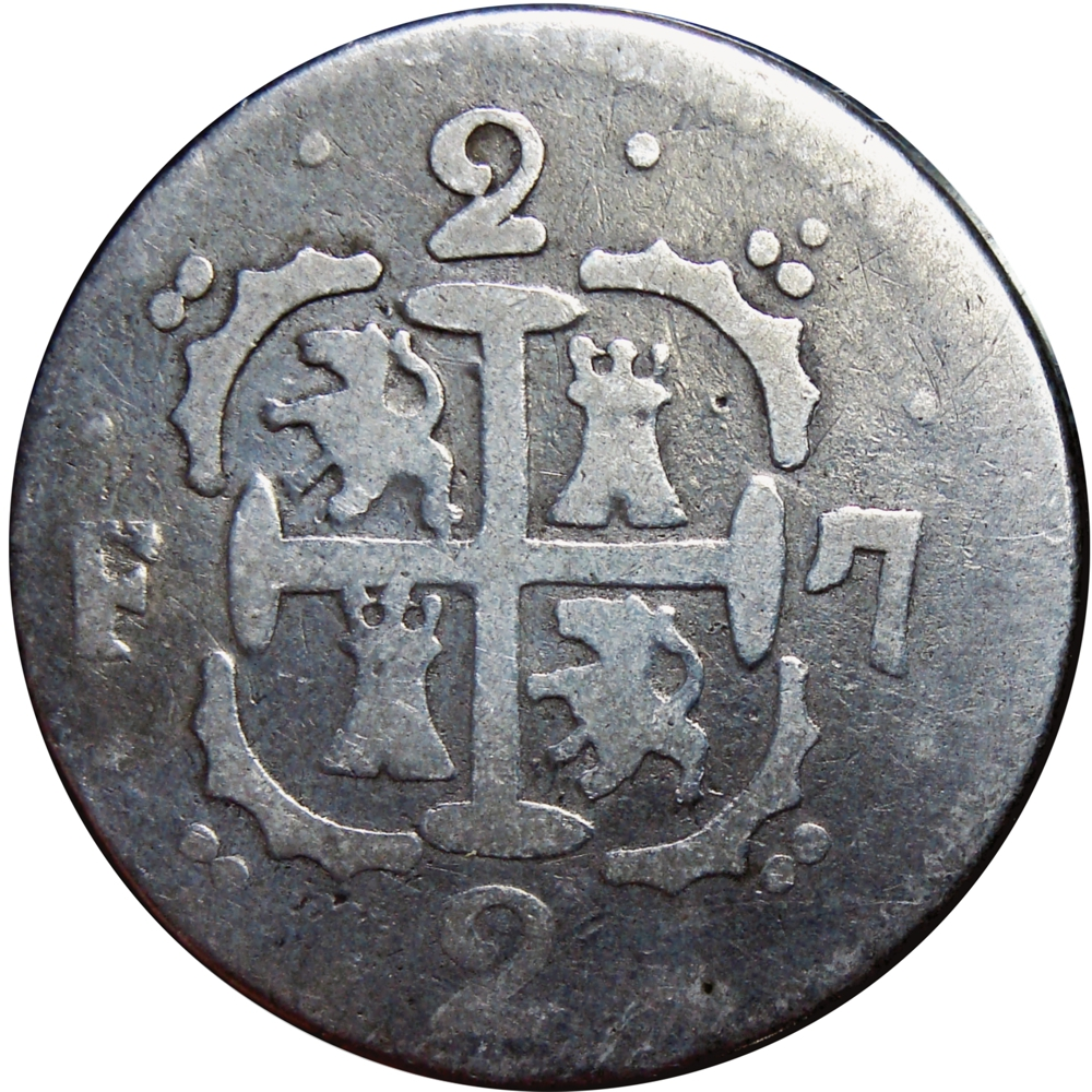 Moneda Caracas 2 Reales 1819 León Castillo B. S. Morillera   - Numisfila