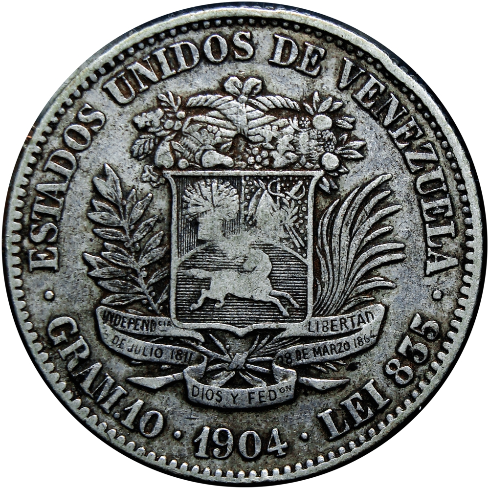 Moneda de Plata 2 Bolívares 1904 Cero y Cuatro Pequeños - Numisfila