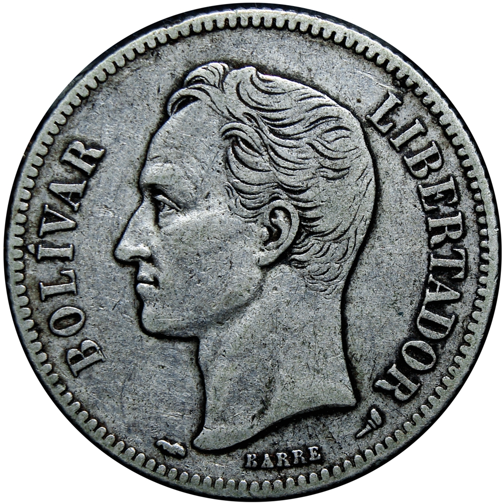 Moneda de Plata 2 Bolívares 1904 Cero y Cuatro Pequeños  - Numisfila