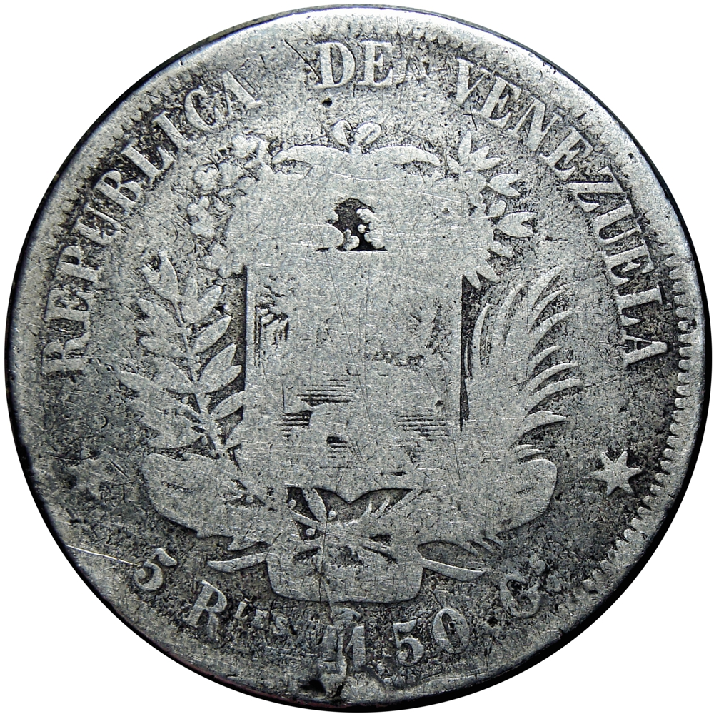 Venezuela Moneda 50 Centavos 1858 - 5 Reales Libertad  - Numisfila