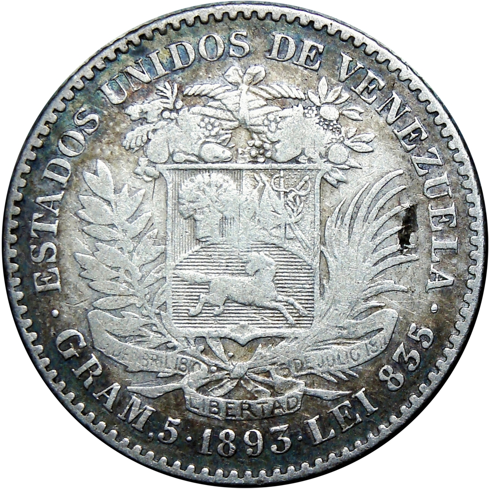 Venezuela Moneda de Plata 1 Bolívar 1893 - Numisfila