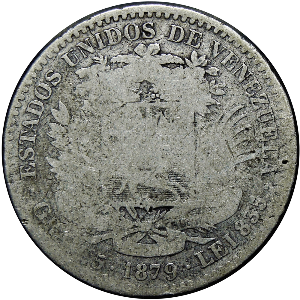 Difícil Moneda de Plata Bolívar 1879 - Numisfila