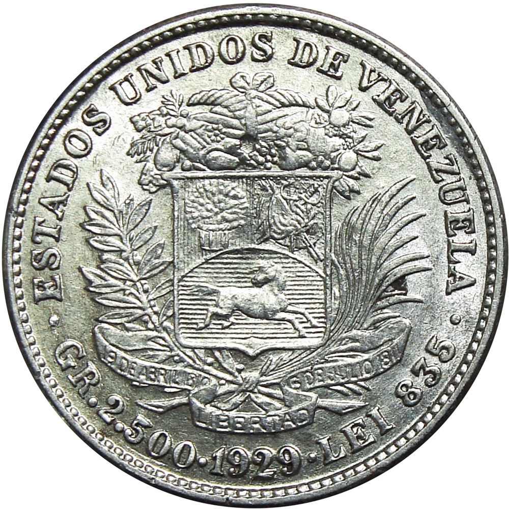 Real Moneda de Plata 50 Céntimos 1929 - ½ Bolívar  - Numisfila
