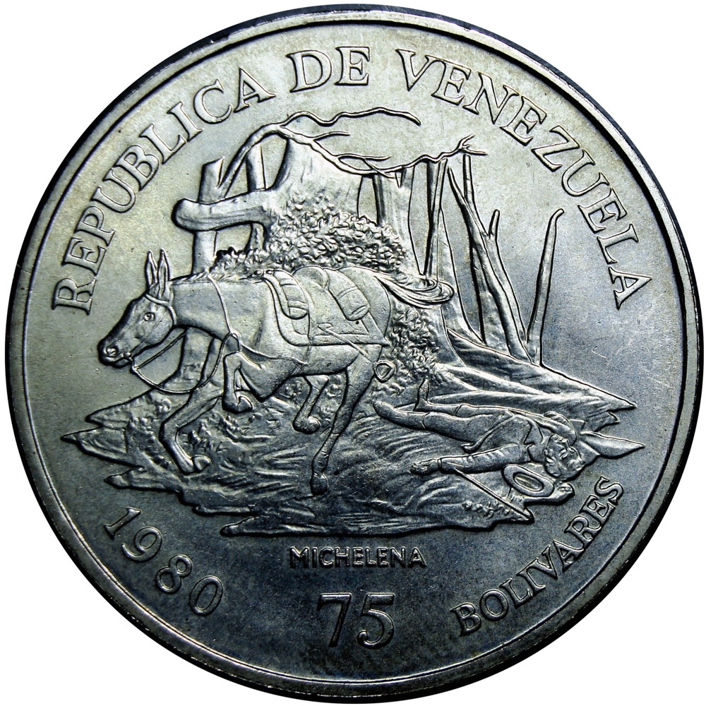 Pareja Bolívar y Sucre 1980 Monedas 100 y 75 Bolívares  - Numisfila