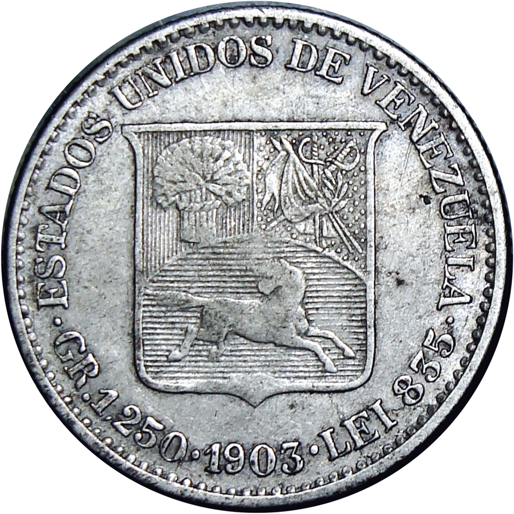 Escasa Moneda 25 Céntimos 1903 ¼ Bolívar - Medio - Numisfila