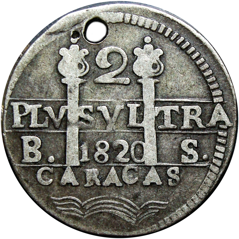 Moneda Caracas 2 Reales 1820 Castillo León B. S. Morillera  - Numisfila