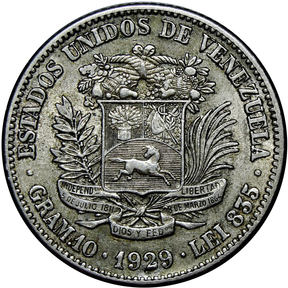 Venezuela Moneda de Plata 2 Bolívares 1929  - Numisfila