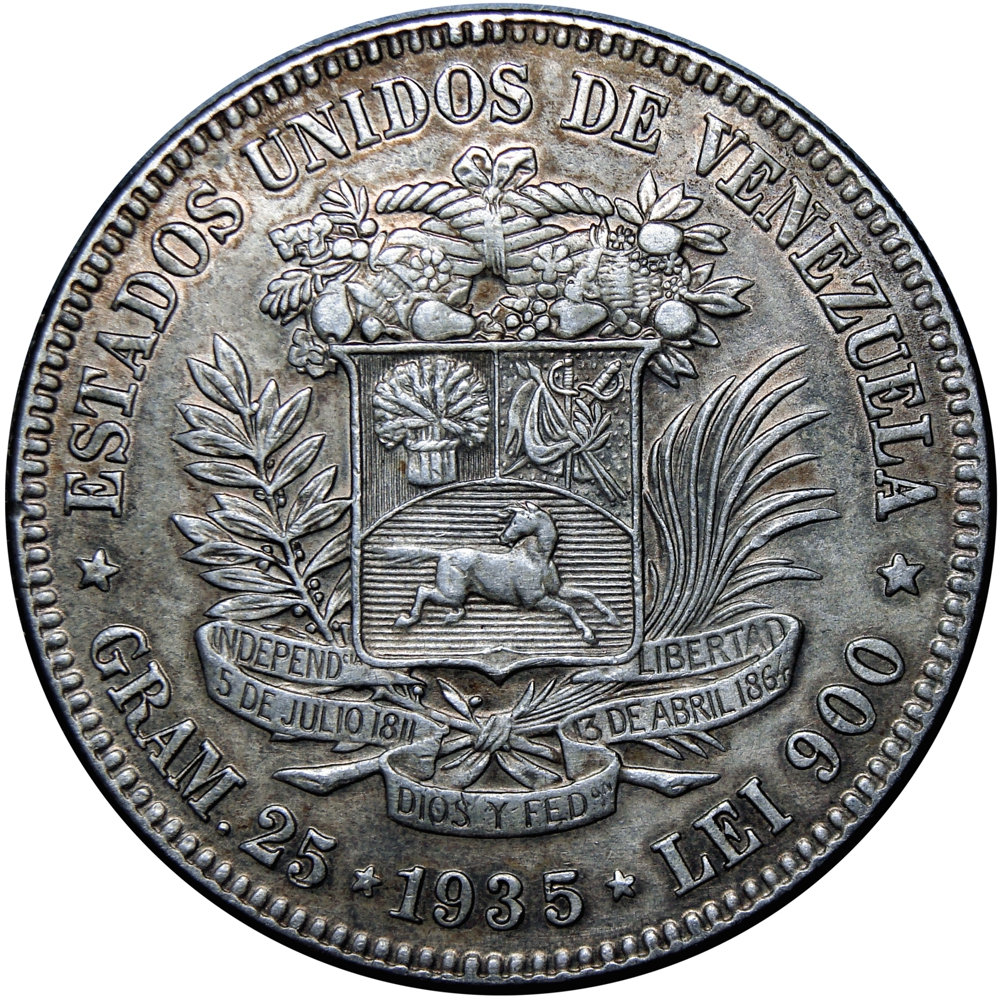 Fuerte Moneda de Plata 5 Bolívares 1935  - Numisfila
