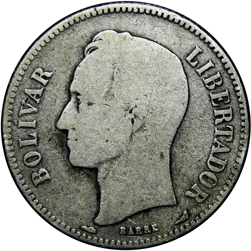 Moneda de Plata 2 Bolívares 1913 Variante 3 Alto  - Numisfila