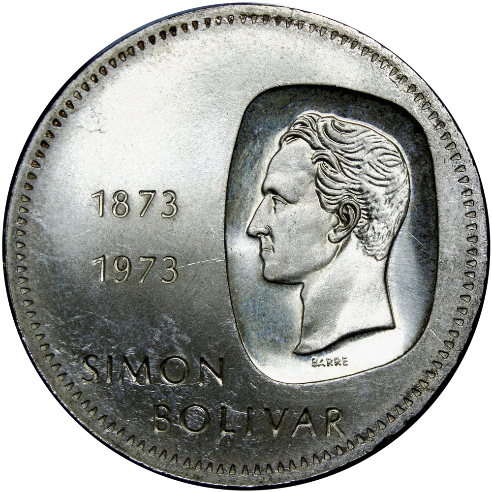 Moneda de Plata 10 Bolívares Doblón 1973 Canto al Derecho - Numisfila